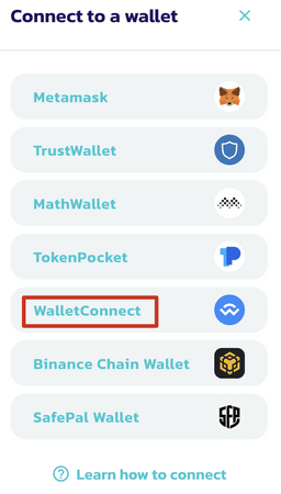 روی گزینه والت کانکت (WalletConnect) کلیک کنید