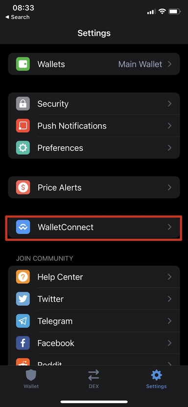 گزینه والت کانکت (WalletConnect) را انتخاب کنید